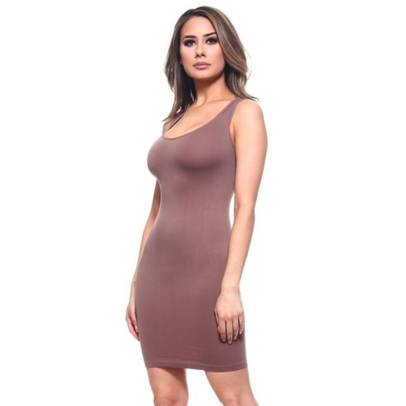 Dresses & Skirts - Body-con Soft Dress Sleeveless Tank Stretchy Taupe